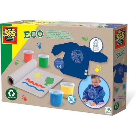 SES CREATIVE - Kit de peinture au doigt avec tablier Eco - 100% recycl