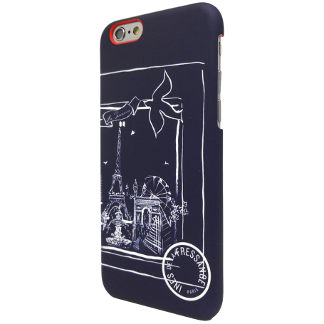 Coque semi-rigide motif foulard Ines de la Fressange bleue pour iPhone