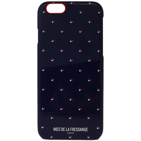 Coque semi-rigide Ines de la Fressange bleue marine à pois pour iPhone