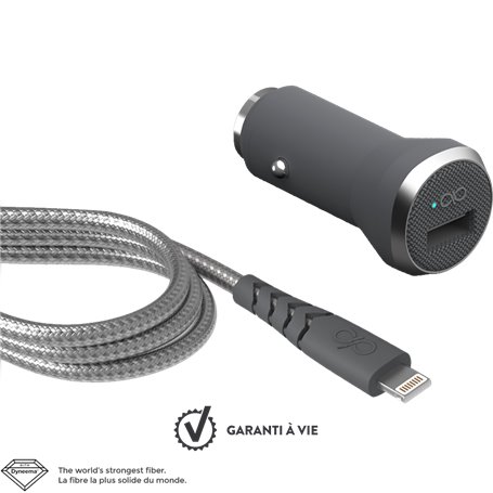 Chargeur voiture 2.4A IC Smart + Câble renforcé USB A/Lightning Garant
