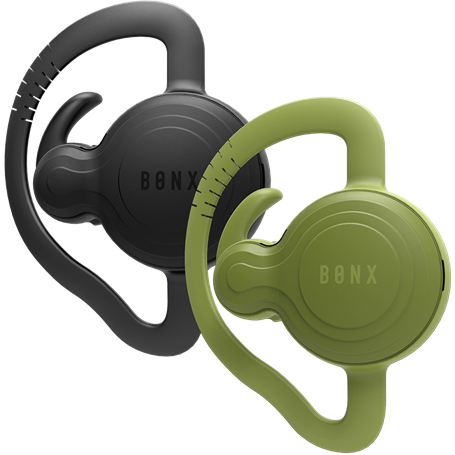 Oreillettes Bluetooth noires et vertes Bonx