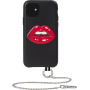 Coque iPhone 11 Bastille en Cuir avec Motif Bouche en relief et chaine