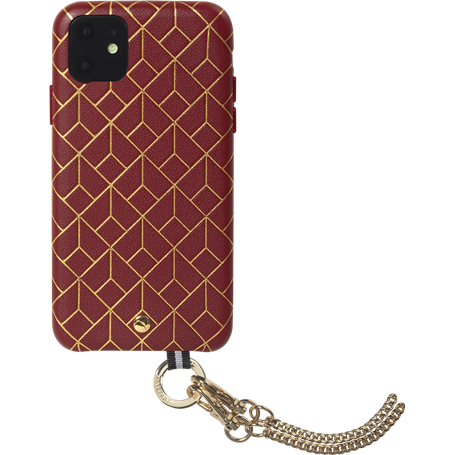 Coffret coque en Cuir embossé St Germain Bordeaux avec bandoulière dor