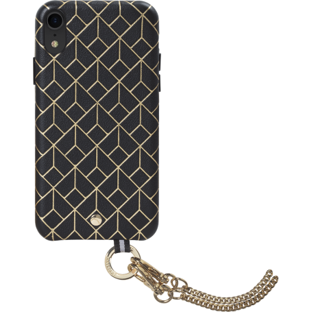 Coffret coque en Cuir embossé St Germain Noire avec bandoulière dorée