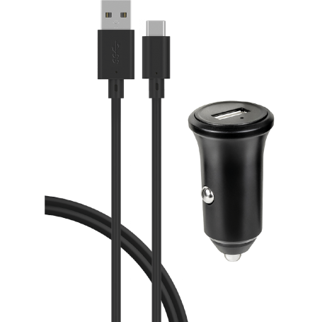 Chargeur voiture USB A 3A FastCharge + Câble USB A/USB C Noir Bigben
