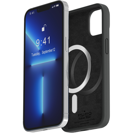 Coque iPhone 14 Plus Silicone Icon Compatible MagSafe Noire Puro