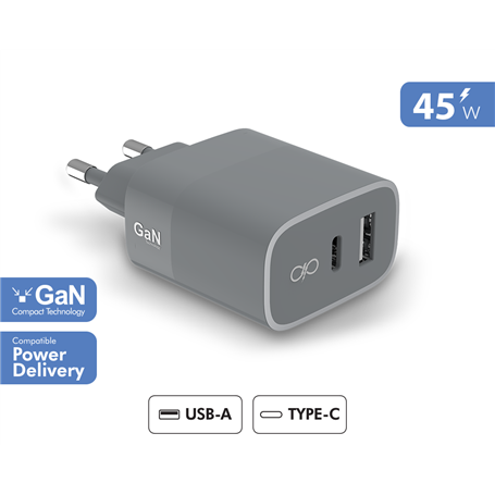 Double Chargeur maison 45W (30+12W) Power Delivery GaN Gris - Garanti