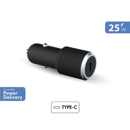 Chargeur voiture USB C 25W Power Delivery Noir - Garanti à vie Force P