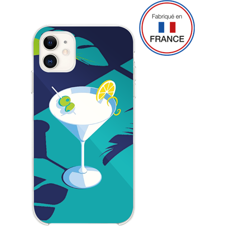Coque Résine iPhone XR / 11 Cocktail bleu Miroir - Fabriquée en France