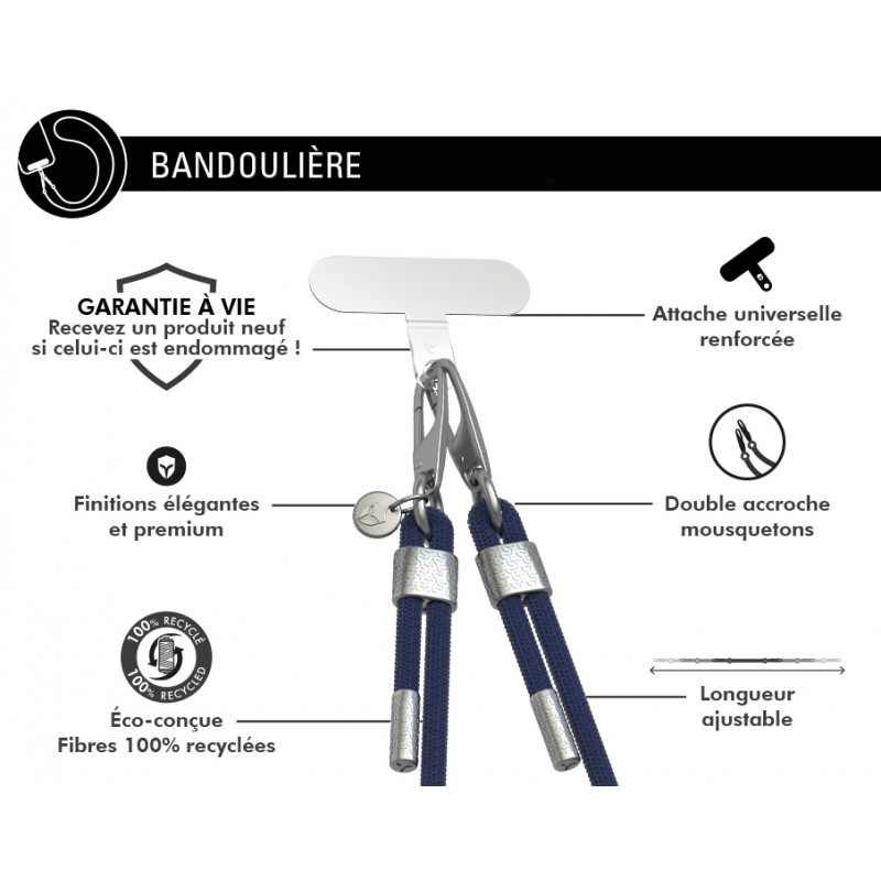 Image secondaire de Bandoulière téléphone Universelle Cordon Bleue - Garantie à vie Force
