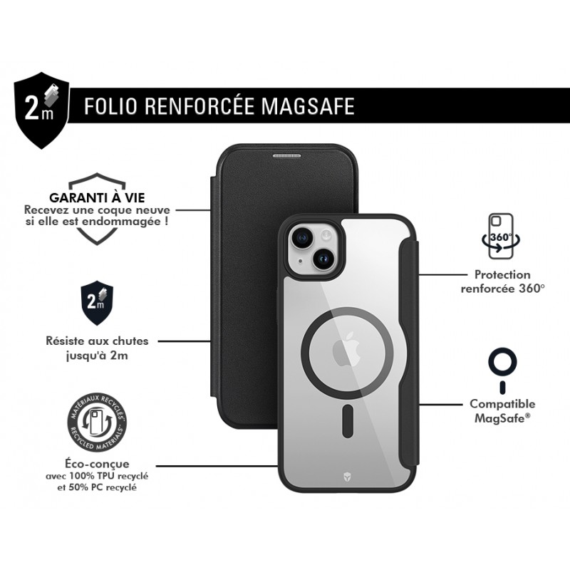 Image secondaire de Etui Folio Renforcé iPhone 15 Plus Compatible MagSafe Noir - Garantie