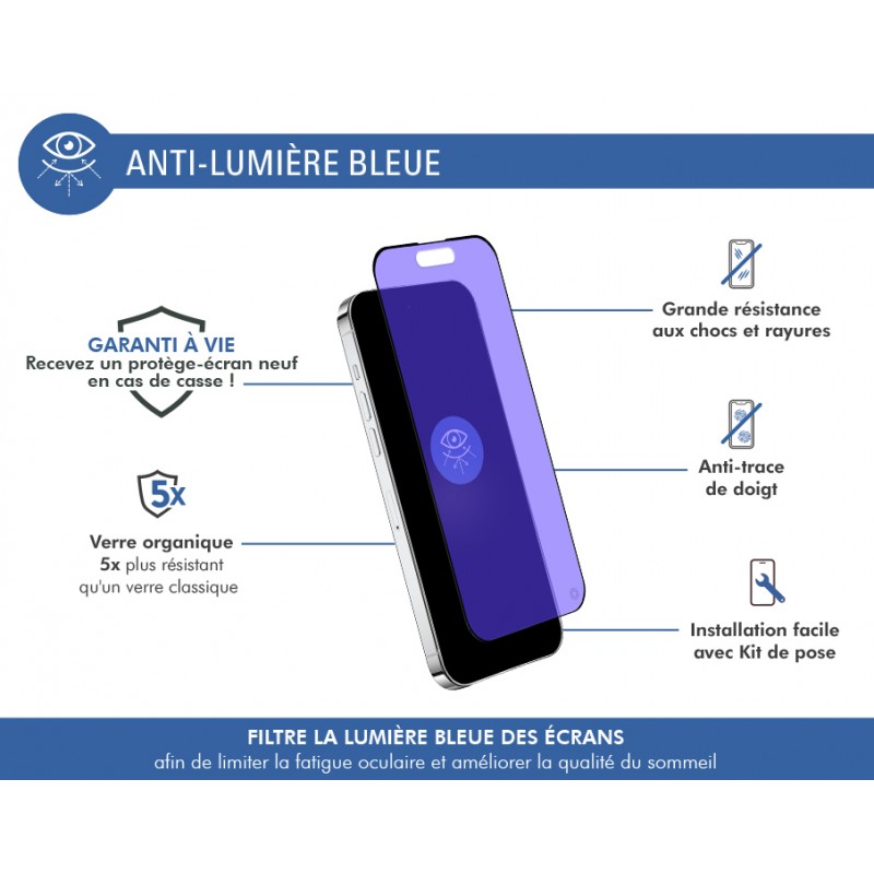 Image secondaire de Protège écran iPhone 15 2.5D Anti Lumière Bleue - Garanti à vie Force