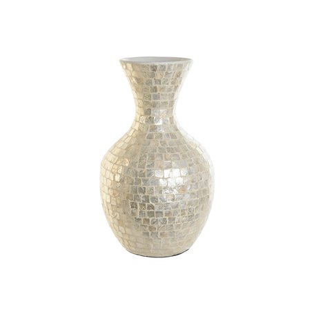 Vase DKD Home Decor Blanc Bambou Nacre noire Naturel Feuille d'une pla