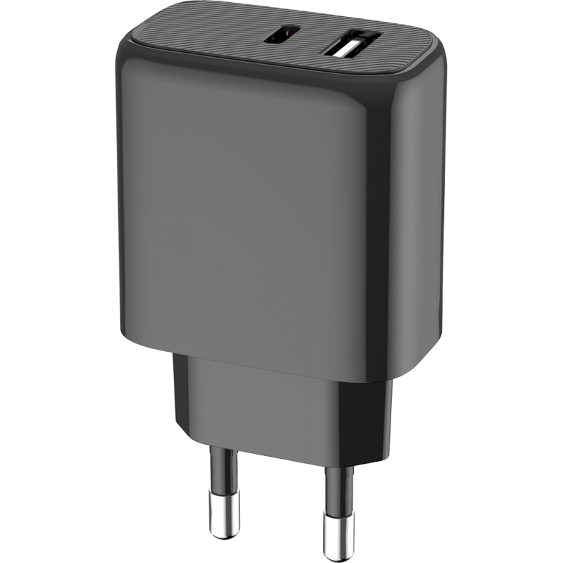 Double Chargeur maison USB A+C 40W (15+25W) Power Delivery Noir - 100%