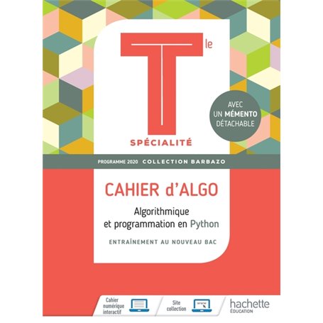 Barbazo Cahier d'Algo Mathématiques terminales spécialité - Ed. 2020