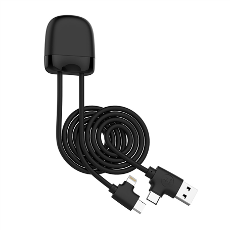 Câble 4 en 1 Ice-C Ecoresponsable USB A+C / USB C + Lightning 1m Noir