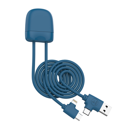 Câble 4 en 1 Ice-C Ecoresponsable USB A+C / USB C + Lightning 1m Bleu