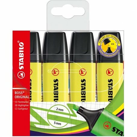 Ensemble de Marqueurs Fluorescents Stabilo BOSS Original Jaune 4 Pièce