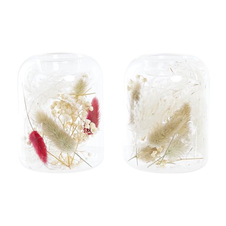 Bougeoir DKD Home Decor Fleur séchée 8 x 8 x 11 cm Verre Beige Bordeau
