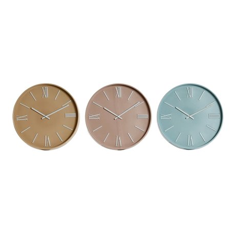 Horloge Murale Home ESPRIT Bleu Rose Moutarde PVC 30 x 4 x 30 cm (3 Un