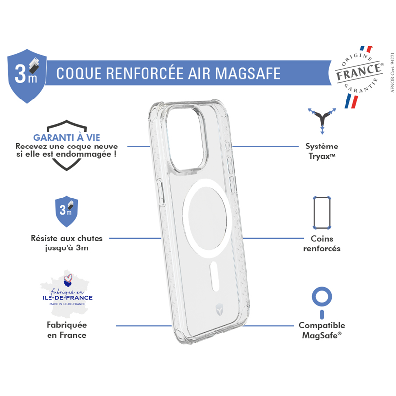 Image secondaire de Coque Renforcée iPhone 15 Pro Max AIR Origine France Garantie Compatible MagSafe Transparente - Origine France Garantie