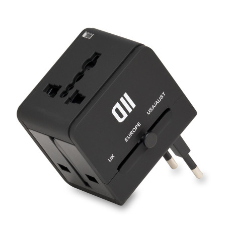 Adaptateur multi pays 2USB 2A noir