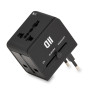 Adaptateur multi pays 2USB 2A noir