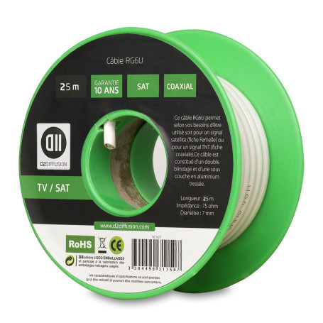 Bobine de c ble Coaxial 25 m Blanc diamtre 7mm