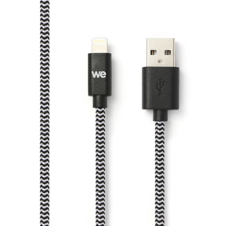C ble USB/Lightning nylon tress 1m - noir & blanc