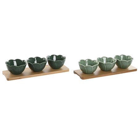 Ensemble à apértif Home ESPRIT Vert Vert foncé Bambou Porcelaine Tropical 4 Pièces 32 x 10 x 7 cm (2 Unités)
