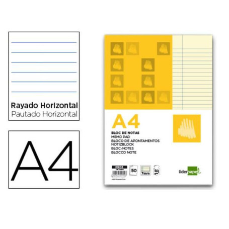 Bloc de Notes Liderpapel PR03 Jaune A4 50 Volets