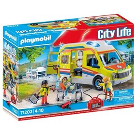 Playset Playmobil 71202 City Life Ambulance 67 Pièces PLAYMOBIL - 71202 - City Action Les Secouristes - Ambulance avec effets lumineux et sonore