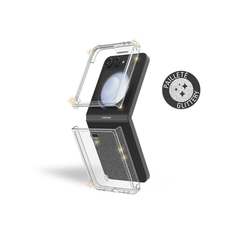 Double Coque Renforcée Samsung Galaxy Z Flip 6 DUO Transparente avec paillettes - Garantie à vie Force Case