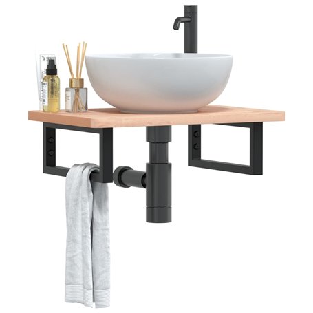 vidaXL Étagère de vasque murale acier et bois massif de hêtre