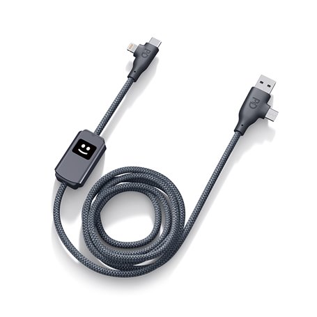 Câble ALLURE 4 en 1 USB A+C / USB C + Lightning Gris foncé - Certifié GRS Xoopar