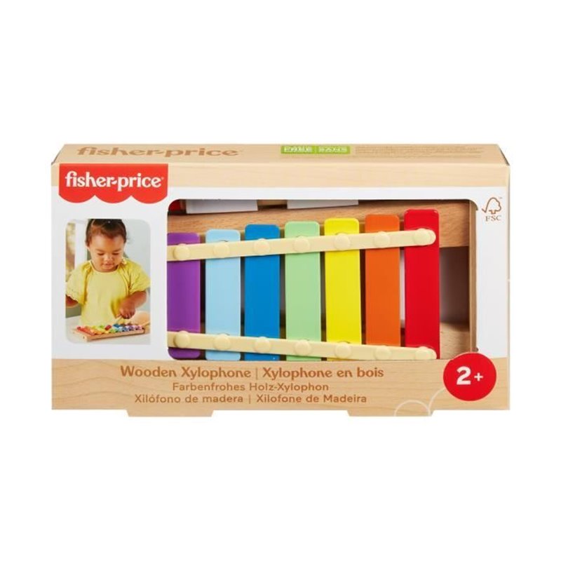 Fisher-Price-Xylophone en bois, instrument de musique avec 2 pièces HXV13