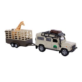 Kids Globe Die-cast Land Rover with Giraffe trailer, 29cm Kids Globe Die-cast Land Rover with Giraffe trailer