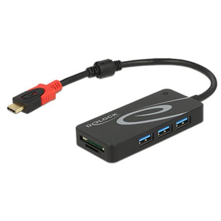 DeLOCK HUB USB 3.0 USB Type-C  3 Port extern USB 3.2 Gen 1 (3.1 Gen 1) Type-C Noir