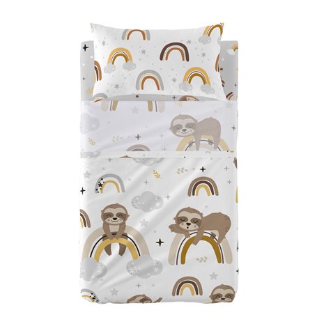 Jeu de draps HappyFriday Moshi Moshi Sleepy sloth Multicouleur Lit de bébé 2 Pièces