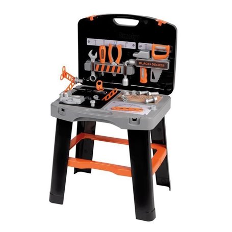 Smoby - Black and Decker -Etabli Bricolo Smart - Jeu d'imitation - Mallette qui se transforme en établi - 33 accessoires inclus