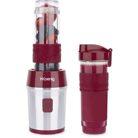 Mini blender - H.Koenig - SMOO10 - 300 W - 570 mL - Framboise - 2 gourdes incluses