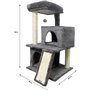 FLOPI Arbre a chat gris foncé- 44,5 x 48 x 86 cm - Gris foncé - 1 plateforme, 1 balle de jeu, 2 niches, 1 rampe