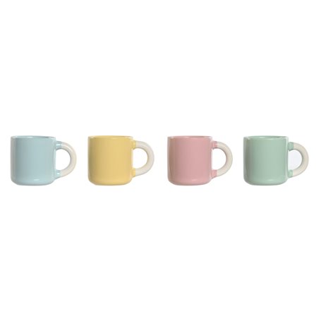 Ensemble de tasses à café Home ESPRIT Jaune Bleu Vert Rose Porcelaine 110 ml 4 Pièces
