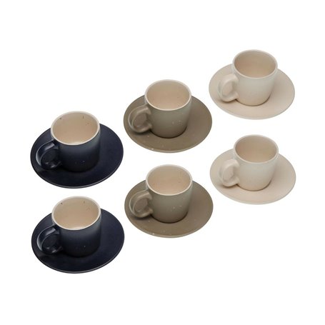 Set de 6 Tasses à Thé avec Soucoupe Versa Tashi Grès 8,3 x 7,8 x 8,3 cm