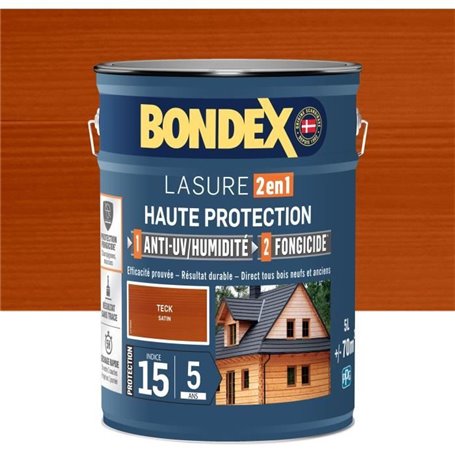 Lasure 2 en 1 Haute protection - Teck satin - BONDEX - 5 L
