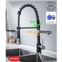Robinet de cuisine - Mitigeur évier - Noir/Chrome - Rotatif 360° - 2 jets - OCEANIC - Avec douchette extractible - OCEANIC