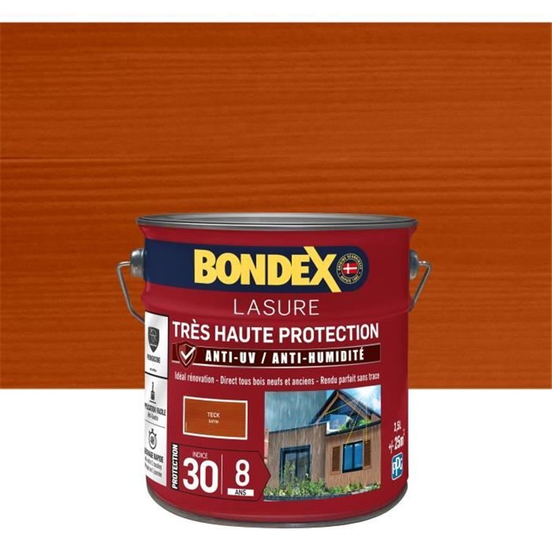 lasure pour bois très haute protection 8 ans teck 2,5L Bondex