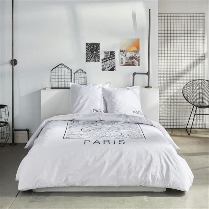 Parure de lit - TODAY - JAVA - 2 personnes - 240x220 cm - Coton - Imprimé Paris - Blanc