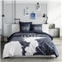 Parure de lit - TODAY - JAVA - 2 personnes - 240x220 cm - Coton - Imprimé Tokyo - Bleu foncé
