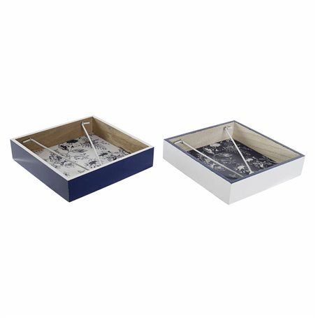 Porte-serviettes DKD Home Decor Métal Blanc Blue marine Bois MDF (2 pcs)